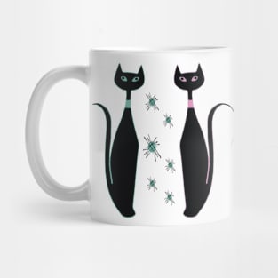 Mid Mod Pink and Turquoise Kitties Mug